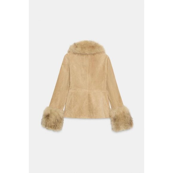 ZARA FITTED 100% SHEEPSKIN SUEDE BLAZER - Picture 4 of 6